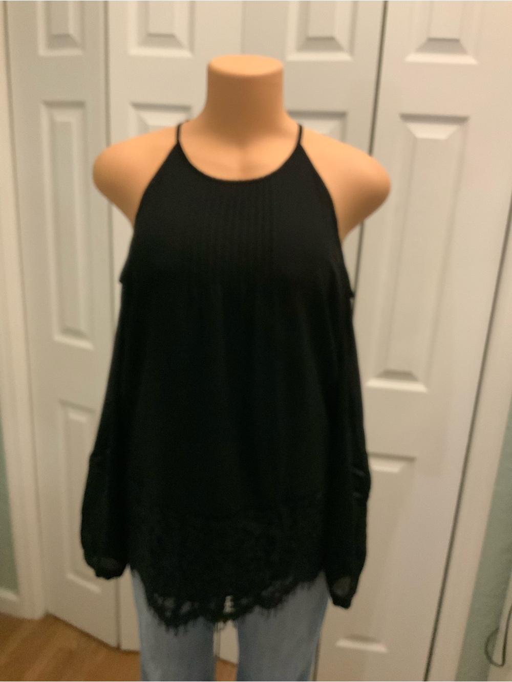Michael Kors Black Lace Trim Blouse Size M